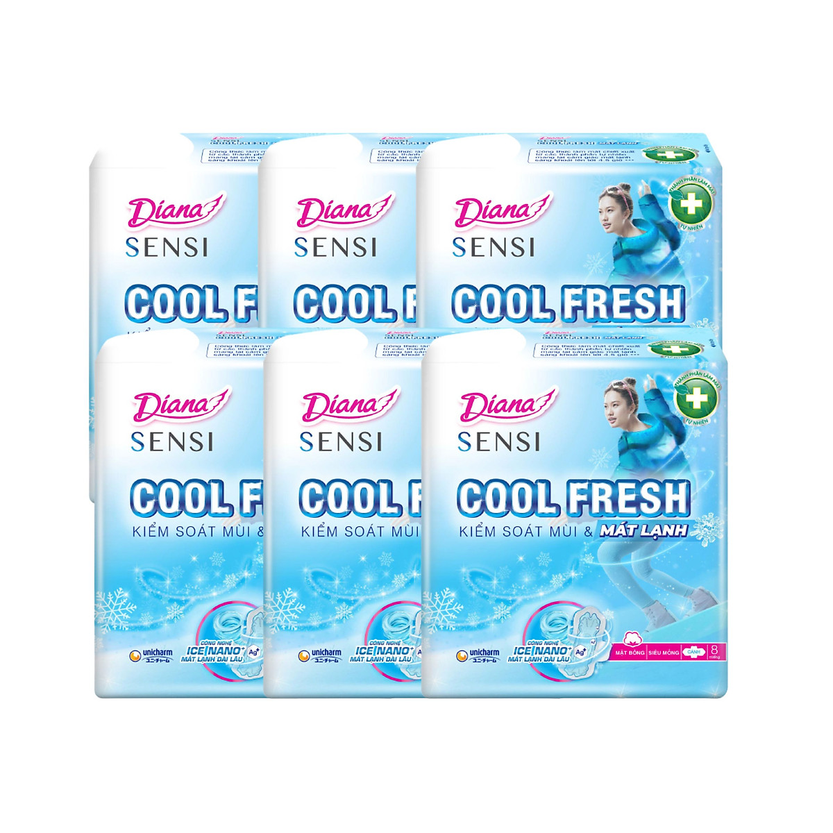 BVS DIANA SENSI COOL FRESH CÓ CÁNH ( LỐC/6 BỊCH/8 MIẾNG )