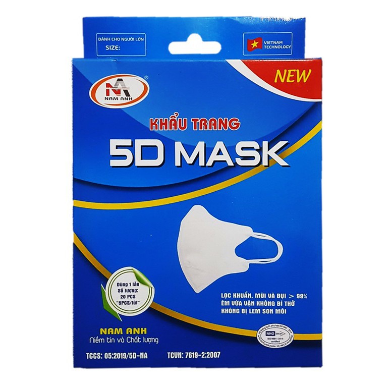 KHẨU TRANG 5D MASK TRẮNG  LỚN (hộp 10c) 