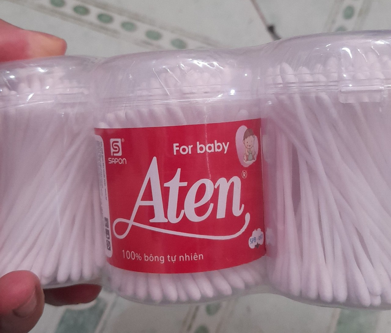 HŨ TĂM BÔNG NHỰA EM BÉ ATEN (hũ 120 que)(BT)